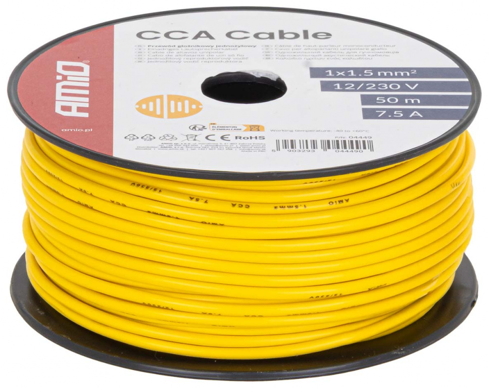 Cablu Electric Monofilar Amio Galben CCA 1x1.5mm2 50M 7.5A 12/230V 04449