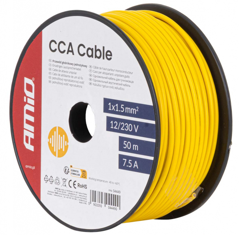 Cablu Electric Monofilar Amio Galben CCA 1x1.5mm2 50M 7.5A 12/230V 04449