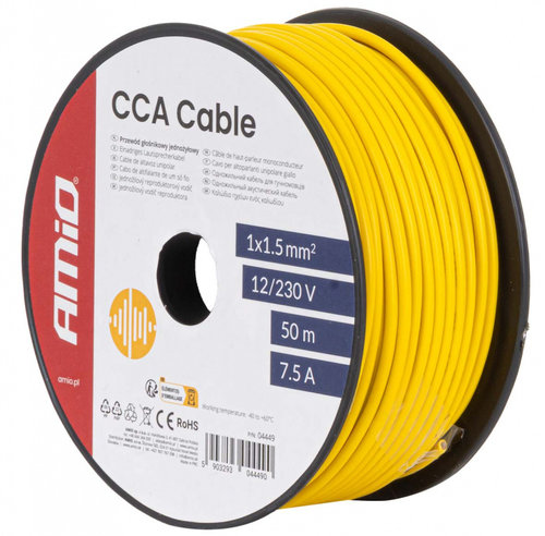 Cablu Electric Monofilar Amio Galben CCA 1x1.5mm2 50M 7.5A 12/230V 04449