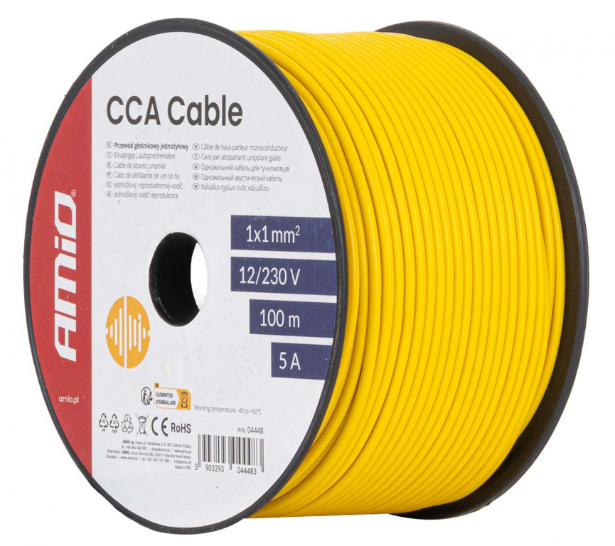 Cablu Electric Monofilar Amio Galben CCA 1x1mm2 100M 5A 12/230V 04448