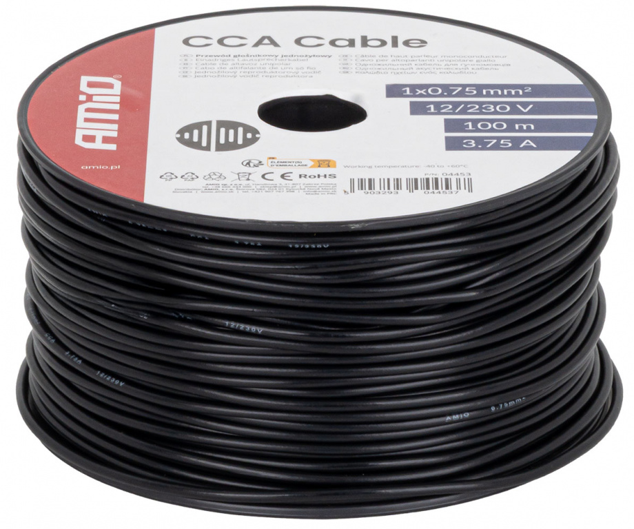 Cablu Electric Monofilar Amio Negru CCA 1x0.75mm2 100M 3.75A 12/230V 04453
