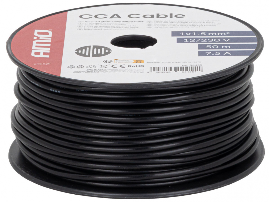 Cablu Electric Monofilar Amio Negru CCA 1x1.5mm2 50M 7.5A 12/230V 04455