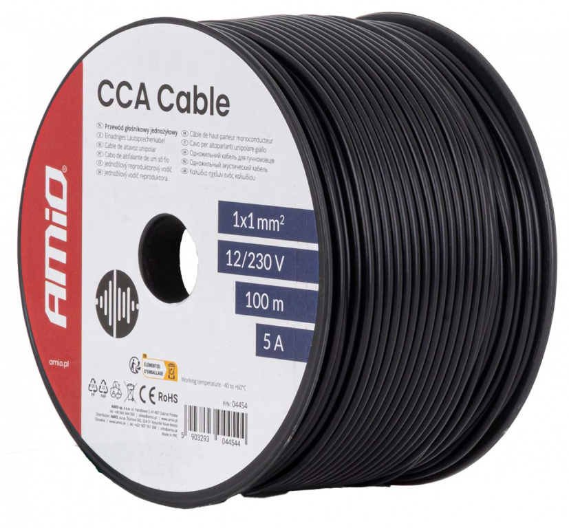 Cablu Electric Monofilar Amio Negru CCA 1x1mm2 100M 5A 12/230V 04454