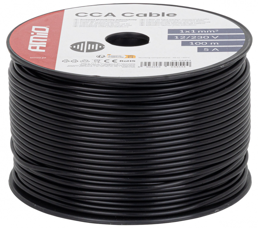 Cablu Electric Monofilar Amio Negru CCA 1x1mm2 100M 5A 12/230V 04454