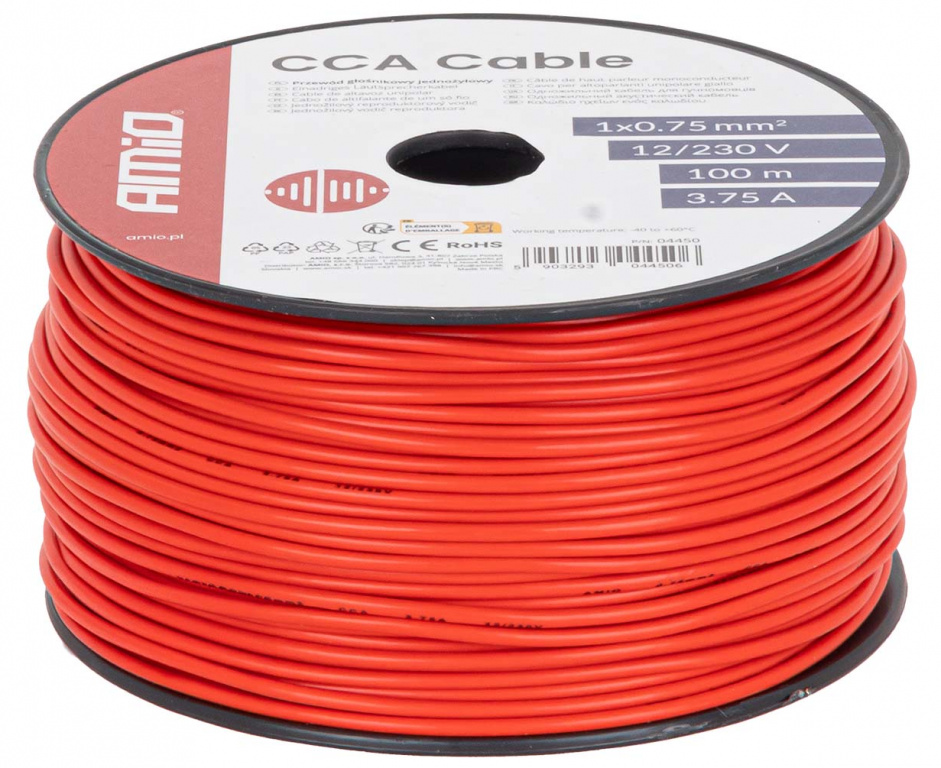 Cablu Electric Monofilar Amio Rosu CCA 1x0.75mm2 100M 3.75A 12/230V 04450