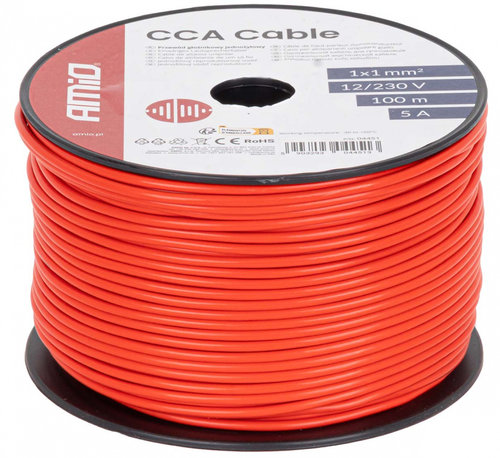 Cablu Electric Monofilar Amio Rosu CCA 1x1mm2 100M 5A 12/230V 04451