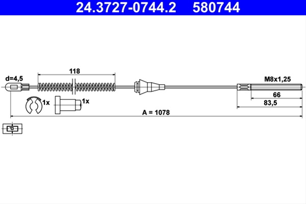 Cablu, Frana De Parcare Ate Opel 24.3727-0744.2