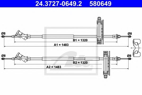 Cablu, frana de parcare FORD FOCUS Combi (DNW) (1999 - 2007) ATE 24.3727-0649.2 piesa NOUA