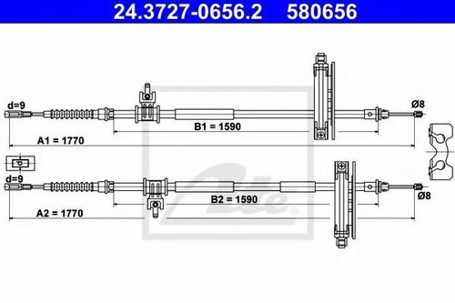 Cablu, frana de parcare FORD FOCUS Limuzina (DFW) (1999 - 2007) ATE 24.3727-0656.2 piesa NOUA