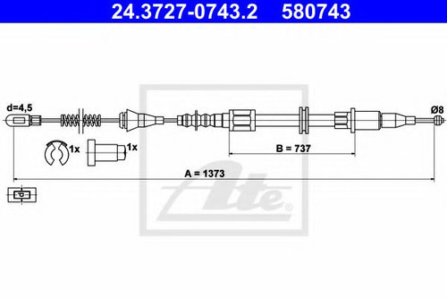 Cablu, frana de parcare OPEL CORSA B (73, 78, 79) (1993 - 2002) ATE 24.3727-0743.2 piesa NOUA