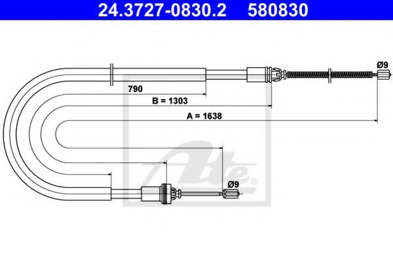 Cablu, frana de parcare PEUGEOT 206 limuzina (2007 - 2016) ATE 24.3727-0830.2 piesa NOUA