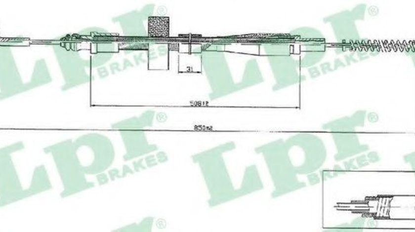 Cablu, frana de parcare VW TRANSPORTER IV platou / sasiu (70XD) (1990 - 2003) LPR C0971B piesa NOUA