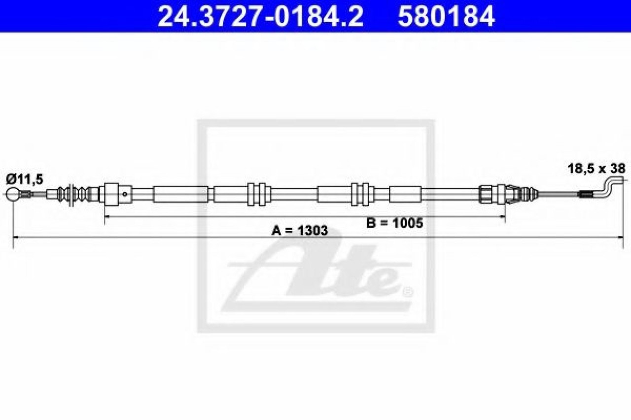 Cablu, frana de parcare VW TRANSPORTER V bus (7HB, 7HJ, 7EB, 7EJ, 7EF, 7EG, 7HF, 7EC) (2003 - 2016) ATE 24.3727-0184.2 piesa NOUA