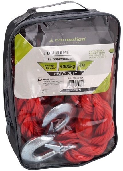 Cablu Funie Tractare Impletit Cu Cârlige 4000Kg 4M Heavy Duty Rosu Carmotion 58979