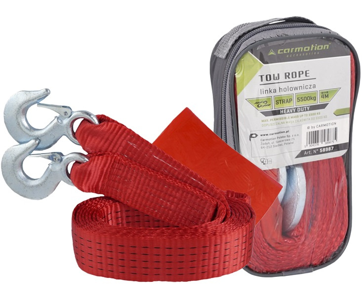 Cablu Remorcare Tip Bandă Cu Cârlige Carmotion Heavy Duty 5500KG 4M 58987