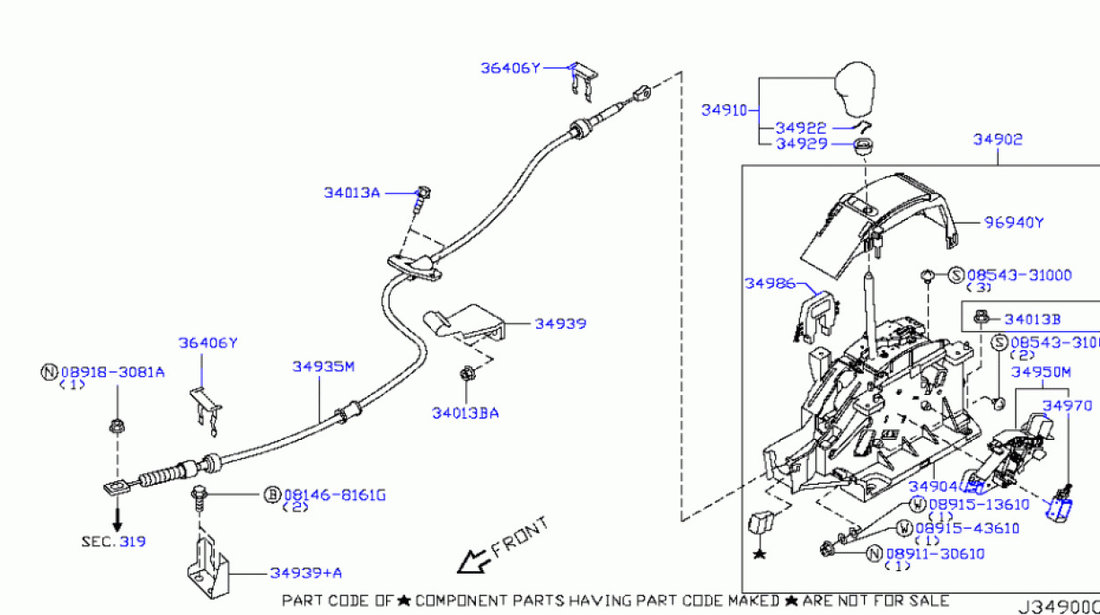 Cablu schimbator (timonerie) viteze Nissan Murano NISSAN OE 34935CA00A