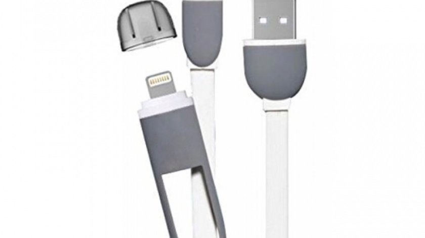 Cablu Usb 2 In 1 Microusb / Iphone Cu Capac Alb