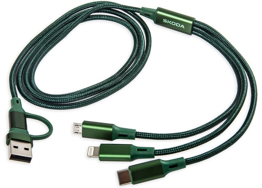Cablu USB Tip C / USB Tip A / Lighting 4 In 1 Oe Skoda 2,4Ah 110cm 6U0051445