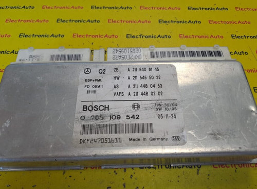 Calculator ABS ESP SBC, MERCEDES-BENZ Class E, 0265109542, A2115406145, A2115455032, A2114480453, A2...
