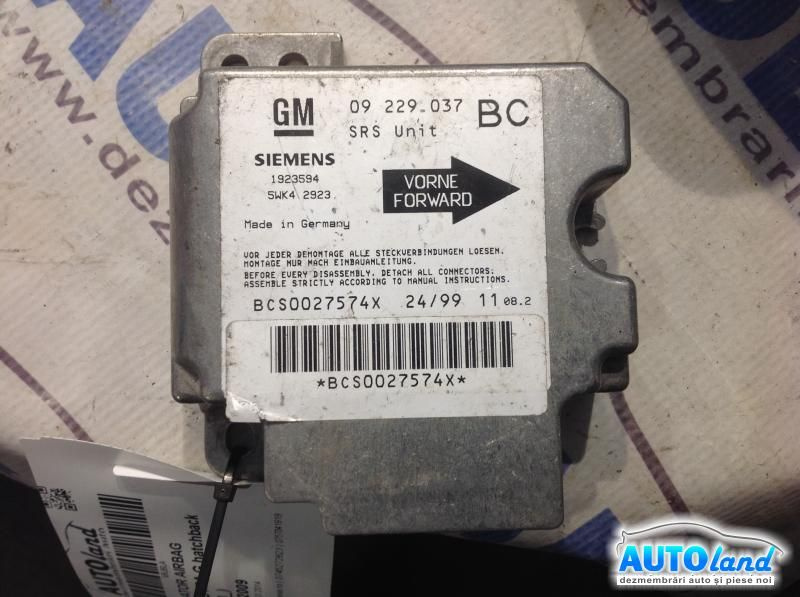 Calculator Airbag 09229037 Opel ASTRA G hatchback F48 ,F08 1998-2009