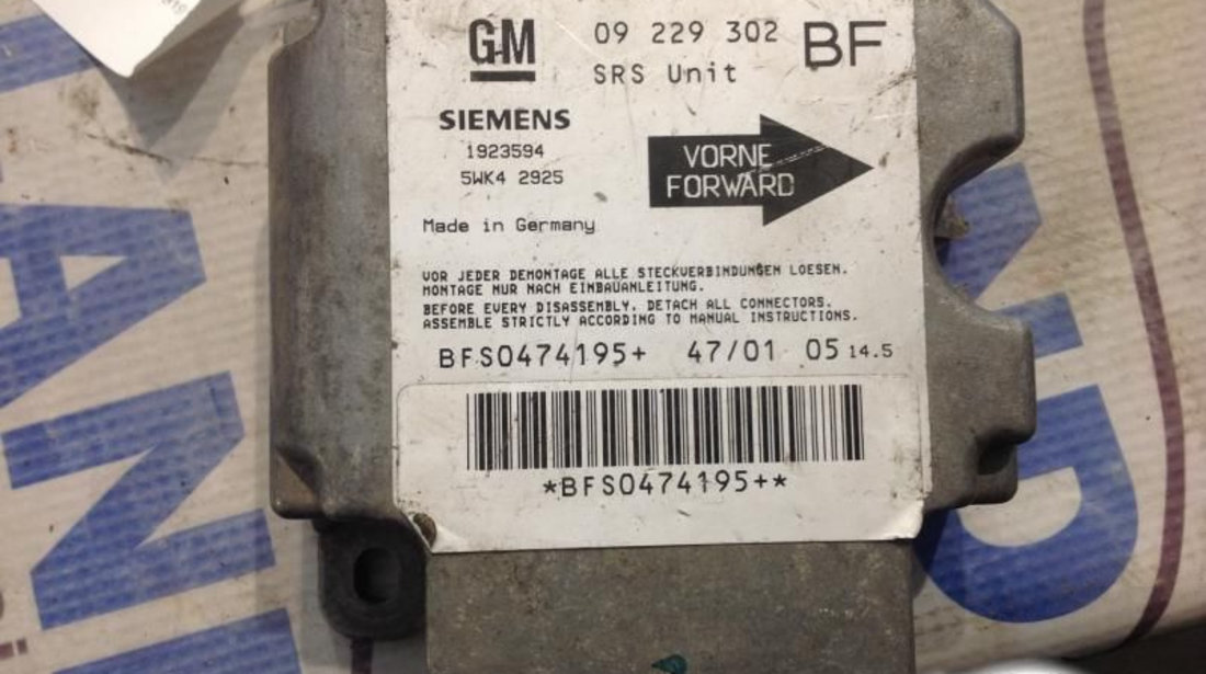 Calculator Airbag 09229302 Opel ASTRA G hatchback F48 ,F08 1998-2009