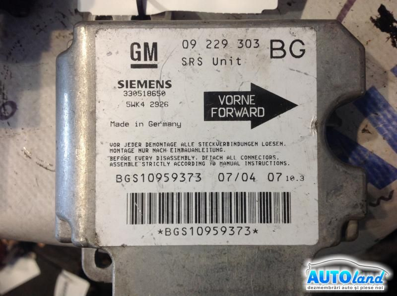 Calculator Airbag 09229303 Opel ZAFIRA F75 1999-2005