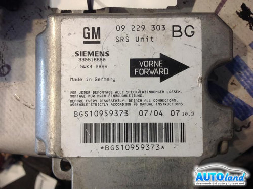 Calculator Airbag 09229303 Opel ZAFIRA F75 1999-2005