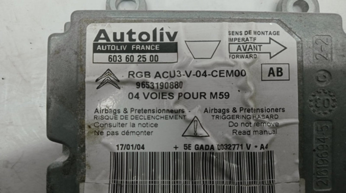 Calculator airbag 9653190880 Peugeot Partner [facelift] [2002 - 2012]