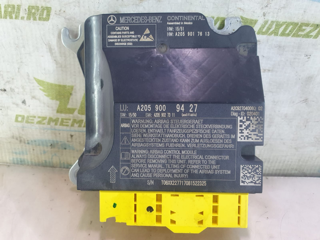 Calculator airbag a2059009427 Mercedes-Benz C-Class W205/S205/C205 [2014 - 2018] 2.2 cdi om651921