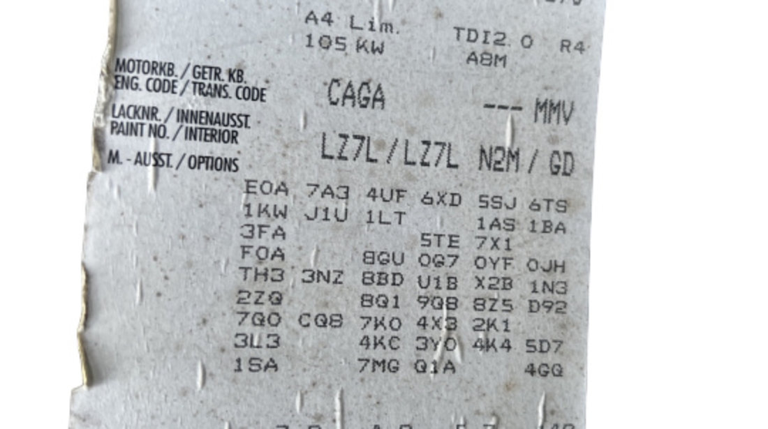 Calculator airbag Audi A4 B8/8K [2007 - 2011] Sedan 4-usi 2.0 TDI multitronic (143 hp) Cod motor: CAGA