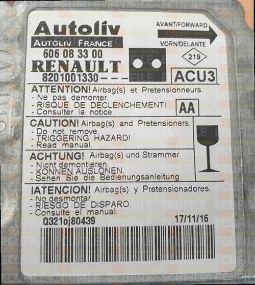 Calculator AIRBAG AUTOLIV RENAULT KANGOO, 8201001330, 606083300,