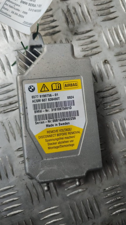 Calculator airbag BMW seria 7 F01 F02 3.0 D 245cp/180Kw cod motor N57-D30A ,an 2010 cod 9199756-01