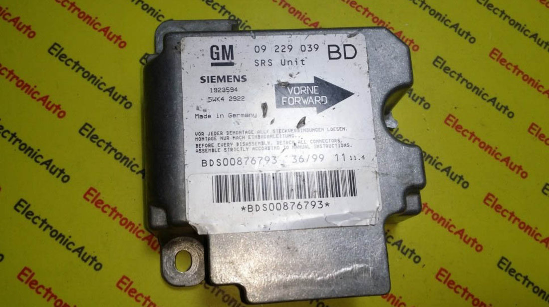 Calculator airbag Opel Vectra GM 09229039 BD