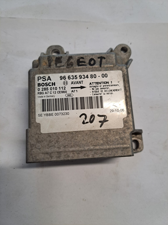 Calculator airbag Peugeot 207 - COD 9663593480 /0285010112