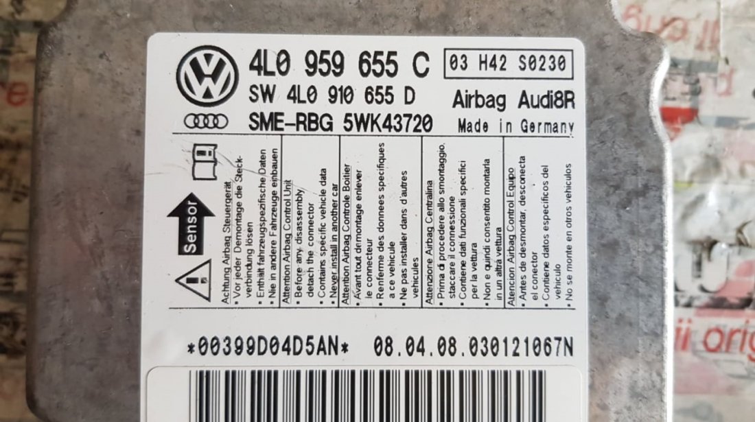 Calculator airbag-uri Audi Q7 4L 3.0TDi 240cp CASA cod piesa : 4l0959655c