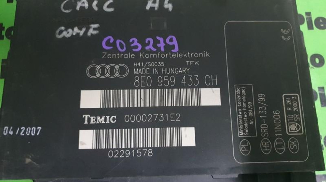 Calculator confort Audi A4 (2004-2008) [8EC, B7] 8e0959433ch