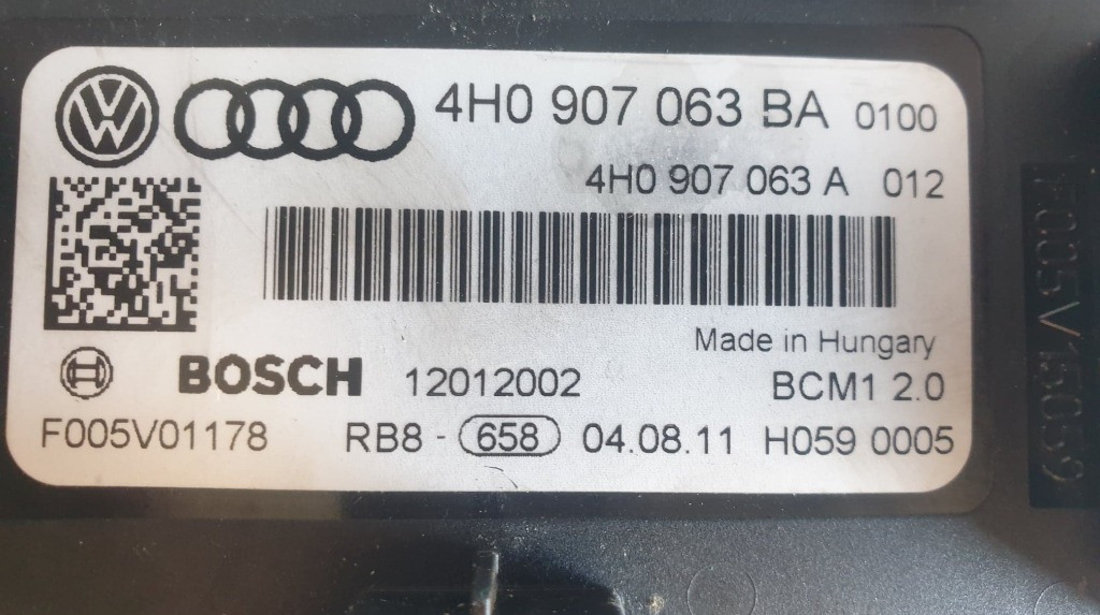 Calculator confort BCM Audi A6 C7 2.0 TDI 177 cai motor CGLC cod piesa : 4H0907063BA
