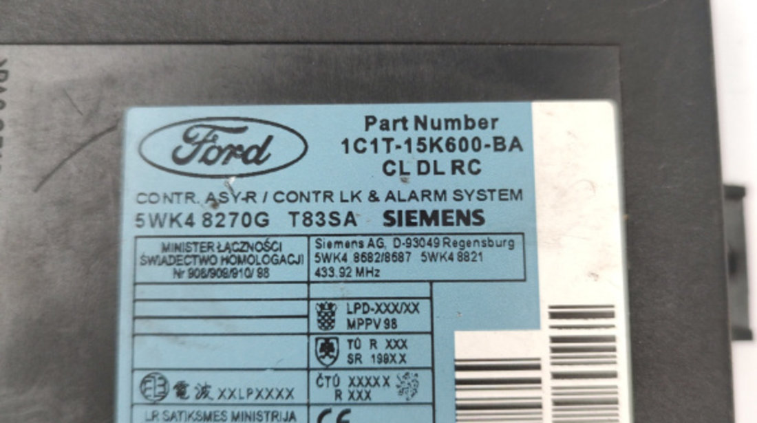 Calculator Confort Ford TRANSIT Mk 4 2000 - 2014 1C1T15K600BA, 1C1T-15K600-BA, 5WK48270G, 5WK4 8270G, 5WK48682, 5WK48821