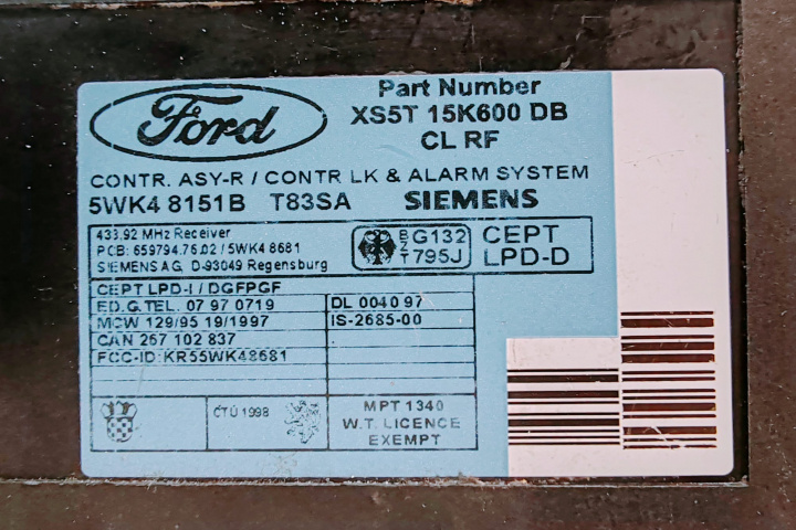 Calculator Confort Siemens Modul XS5T15K600DB / 5WK48151B Ford Ka [1996 - 2008]