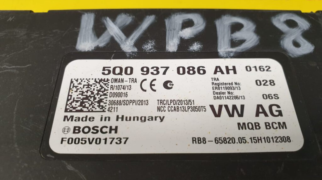 Calculator Confort VW Passat B8 1.6 TDi, 5Q0937086AH, F005V01737, MQB BCM