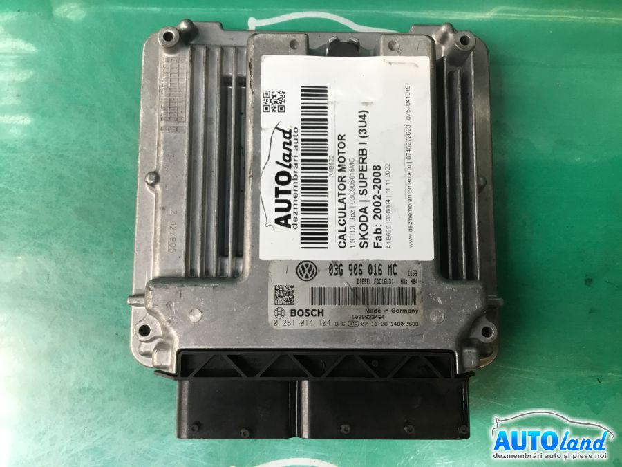 Calculator Ecu Motor 03g906016mc 1.9 TDI, Bpz Skoda SUPERB I 3U4 2002-2008