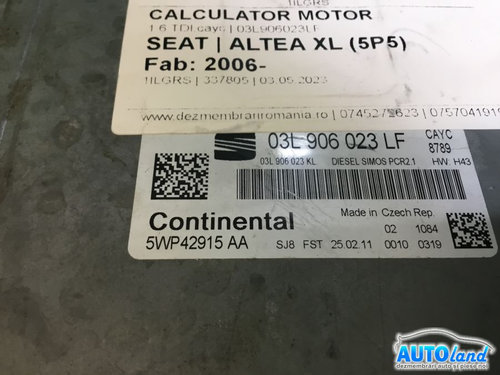 Calculator Ecu Motor 03l906023lf 1.6 TDI,cayc Seat ALTEA XL 5P5 2006
