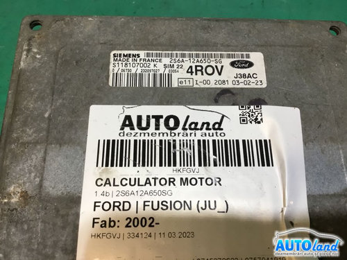 Calculator Ecu Motor 2s6a12a650sg 1.4b Ford FUSION JU 2002
