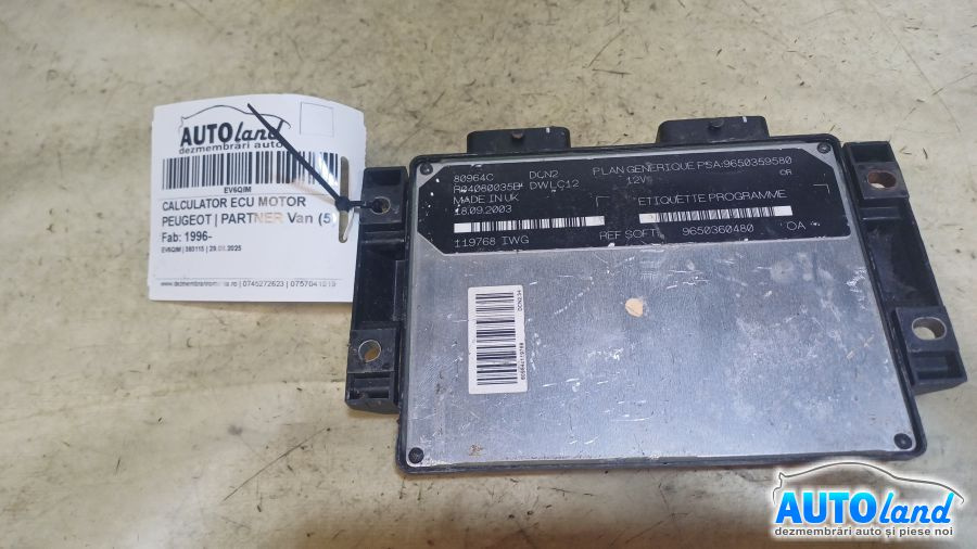 Calculator Ecu Motor 9650360480 Peugeot PARTNER Van 5 1996