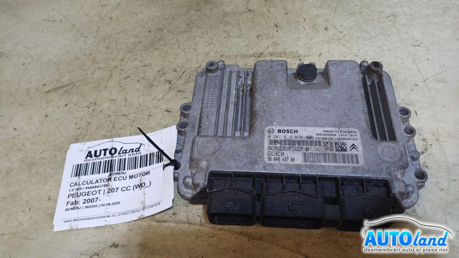 Calculator Ecu Motor 9664843780 1.6 HDI Peugeot 207 CC WD 2007