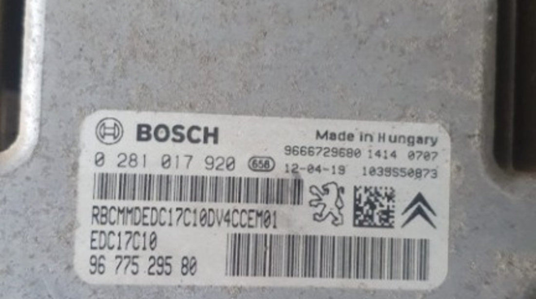 Calculator ECU Peugeot 208 1.4 HDI an fabricatie 2013 cod 9666729680 / 0281017920