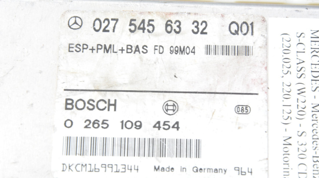 Calculator Modul Abs Esp Mercedes-Benz S-CLASS (W220) 1998 - 2005 Motorina 0265109454, 0275456332