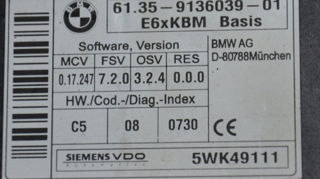 Calculator modul comfort BMW E60 E61 2004-2010 6135-9136039 / 61359136039