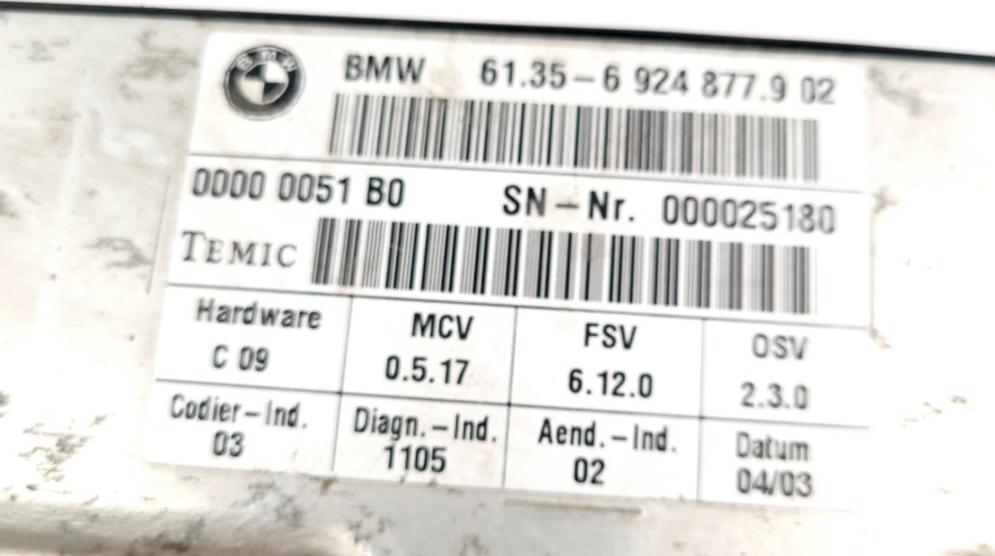 Calculator / Modul Scaun BMW 7 (E65, E66, E67) 2001 - 2009 6924877, 61356924877, 6 924 877, 61.35-6 924 877