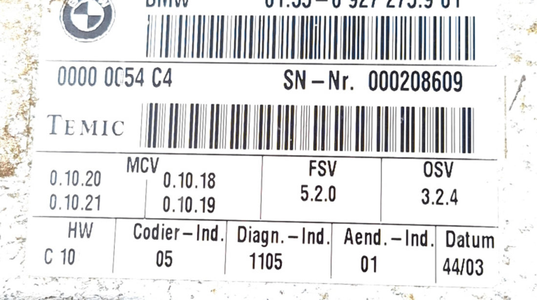 Calculator / Modul UCE BMW 5 (E60, E61) 2003 - 2010 Motorina 6927275, 61356927275901, 6135-6927275-901, 00000054C4